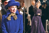 <p>Little Rock-based designer Sarah Phillips created both of Clinton's inaugural looks, which began with a blue suit (and Darcy Creech hat) and ended with a beaded violet evening gown made with costume creator Barbara Matera Ltd. </p>