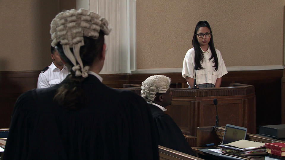 FROM ITV

STRICT EMBARGO - No Use Before Tuesday 24th August 2021

Coronation Street - Ep 10419

Wednesday 1st September 2021 - 2nd Ep

Asha Alahan [TANISHA GOREY] enters the witness box and tells how Corey bullied her and forced her to lie to the police. When Sabeen questions if sheÕs still in love with Nina Lucas [MOLLIE GALLAGHER], what will she say? 

Picture contact David.crook@itv.com 

This photograph is (C) ITV Plc and can only be reproduced for editorial purposes directly in connection with the programme or event mentioned above, or ITV plc. Once made available by ITV plc Picture Desk, this photograph can be reproduced once only up until the transmission [TX] date and no reproduction fee will be charged. Any subsequent usage may incur a fee. This photograph must not be manipulated [excluding basic cropping] in a manner which alters the visual appearance of the person photographed deemed detrimental or inappropriate by ITV plc Picture Desk. This photograph must not be syndicated to any other company, publication or website, or permanently archived, without the express written permission of ITV Picture Desk. Full Terms and conditions are available on  www.itv.com/presscentre/itvpictures/termsFROM ITV

STRICT EMBARGO - No Use Before Tuesday 24th August 2021

Coronation Street - Ep 10419

Wednesday 1st September 2021 - 2nd Ep

Asha Alahan [TANISHA GOREY] enters the witness box and tells how Corey bullied her and forced her to lie to the police. When Sabeen questions if sheÕs still in love with Nina Lucas [MOLLIE GALLAGHER], what will she say? 

Picture contact David.crook@itv.com 

This photograph is (C) ITV Plc and can only be reproduced for editorial purposes directly in connection with the programme or event mentioned above, or ITV plc. Once made available by ITV plc Picture Desk, this photograph can be reproduced once only up until the transmission [TX] date and no reproduction fee will be charged. Any subsequent usage may incur a fee. This photograph must not be manipulated [excluding basic cropping] in a manner which alters the visual appearance of the person photographed deemed detrimental or inappropriate by ITV plc Picture Desk. This photograph must not be syndicated to any other company, publication or website, or permanently archived, without the express written permission of ITV Picture Desk. Full Terms and conditions are available on  www.itv.com/presscentre/itvpictures/terms