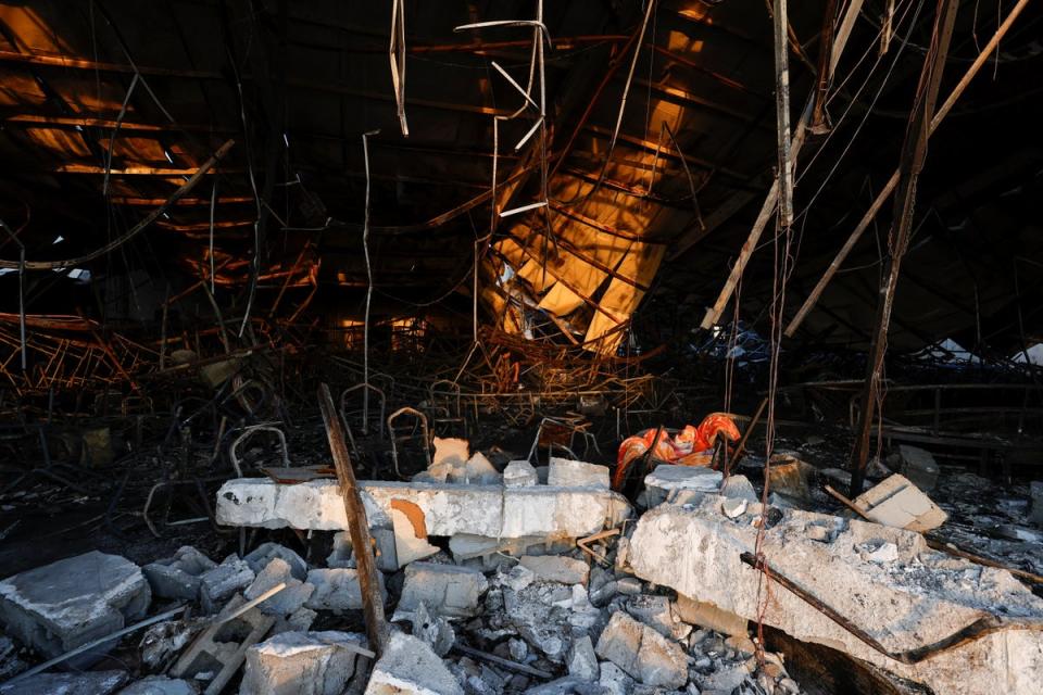 A view of the damage at the site following a fatal fire at a wedding celebration, in the district of Hamdaniya in Iraq’s Nineveh province, Iraq, 27 September 2023 (Reuters)