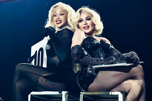 <p>Ricardo Gomes</p> Cardi B and Madonna at Madonna's Los Angeles show in March 2024