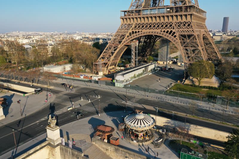 FILE PHOTO: Aerial view of empty streets around monuments in Paris during coronavirus disease outbreak