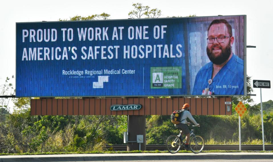 A billboard along U.S. 1, across from Rockledge Regional Medical Center, a Steward Family Hospital, located at 110 Longwood Ave., in Rockledge.