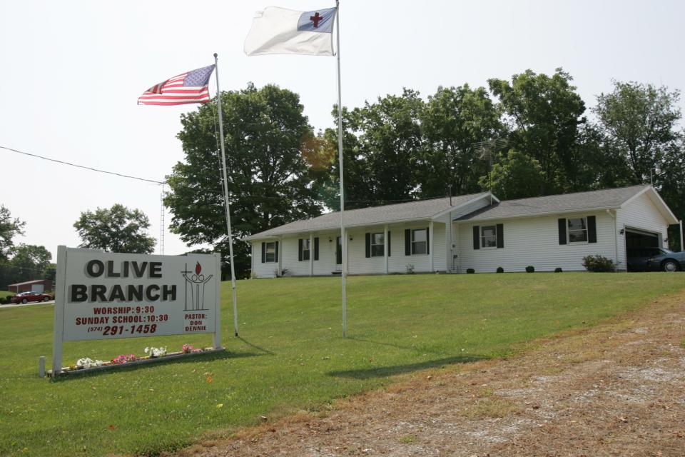 The parsonage at the Olive Branch United Brethren Church in Lakeville where Jeff Pelley allegedly killed four members of his family, including his father, the Rev. Robert Pelley.