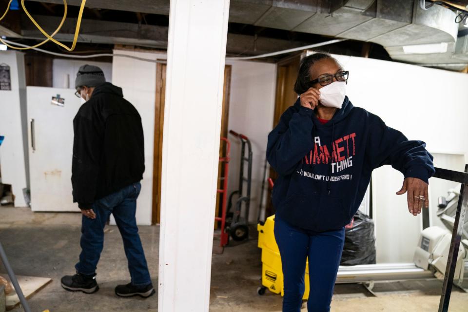 Thomas and Marjorie Dickerson stand in their basement in February. The Dickersons bought the house they were hoping to have for their retirement in Detroit but unfortunately suffered a major flood in June and spent thousands to have their basement repaired with the help of a Small Business Administration loan, not a grant like some with the same damage.