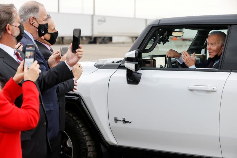 U.S. President Joe Biden tours the General Motors 'Factory ZERO' electric vehicle assembly plant in Detroit