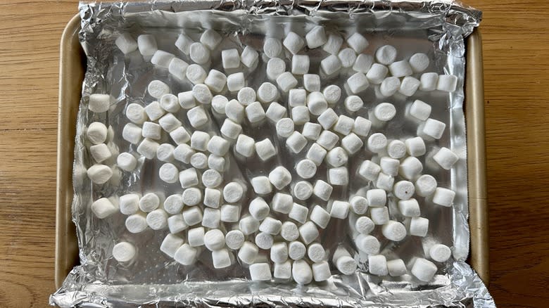 Marshmallows on baking sheet