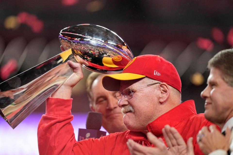 Kansas City Chiefs head coach Andy Reid with the Vince Lombardi Trophy (AP)