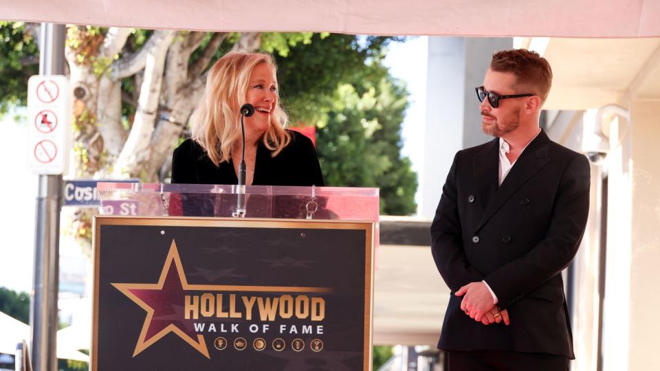 catherine ohara and macaulay culkin at the star ceremony where he is honored with a star on the hollywood walk of fame on december 1, 2023 in los angeles, california photo by anna webbervariety via getty images