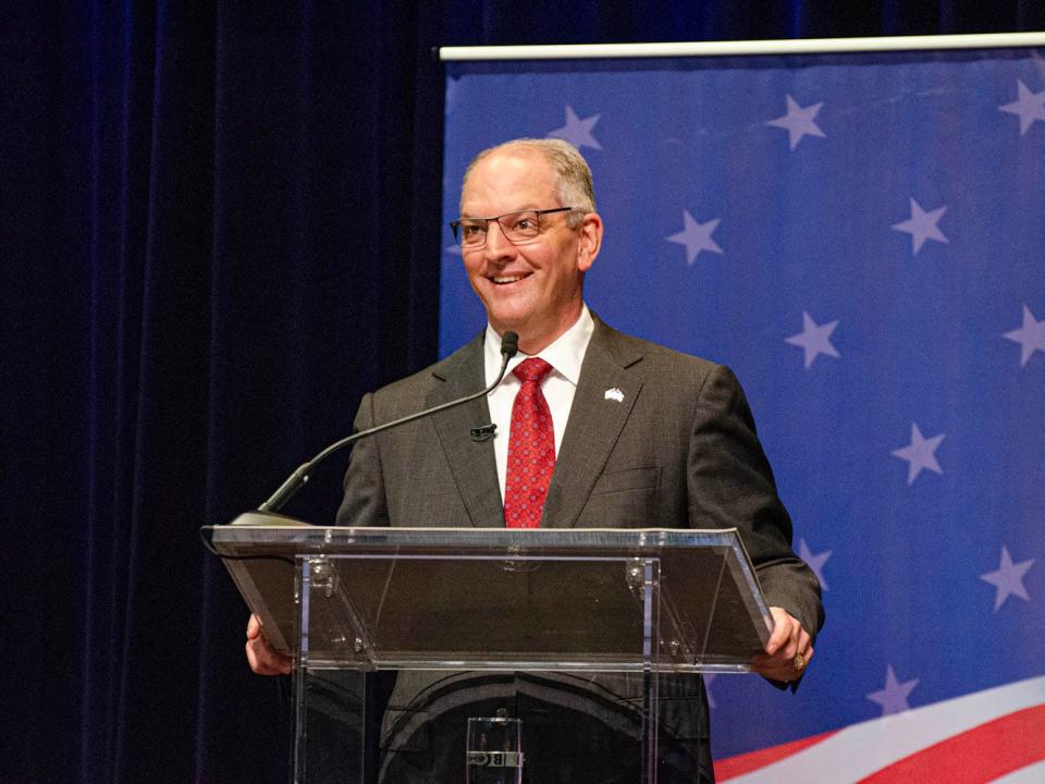 Gov. John Bel Edwards speaks at the gubernatorial debate hosted by Louisiana Public Broadcasting and the Council for a Better Louisiana on the University of Louisiana at Lafayette campus Thursday, Sept. 26, 2019.