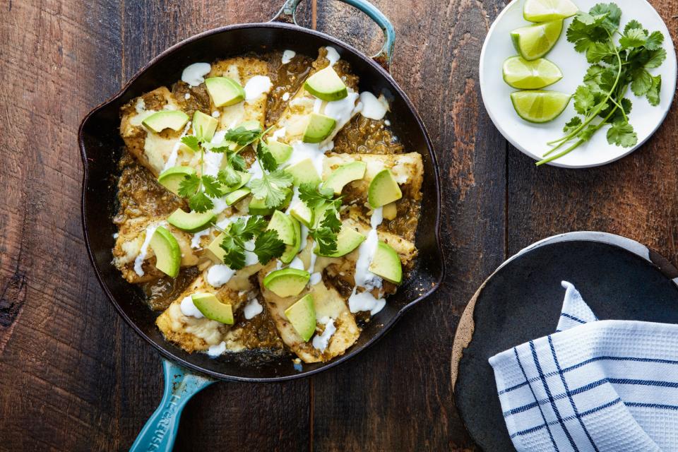 <h1 class="title">22 Minute Skillet Chicken and Zucchini Enchiladas with Tomatilla Sauce</h1><cite class="credit">Photo by Chelsea Kyle, Food Styling by Rhoda Boone</cite>