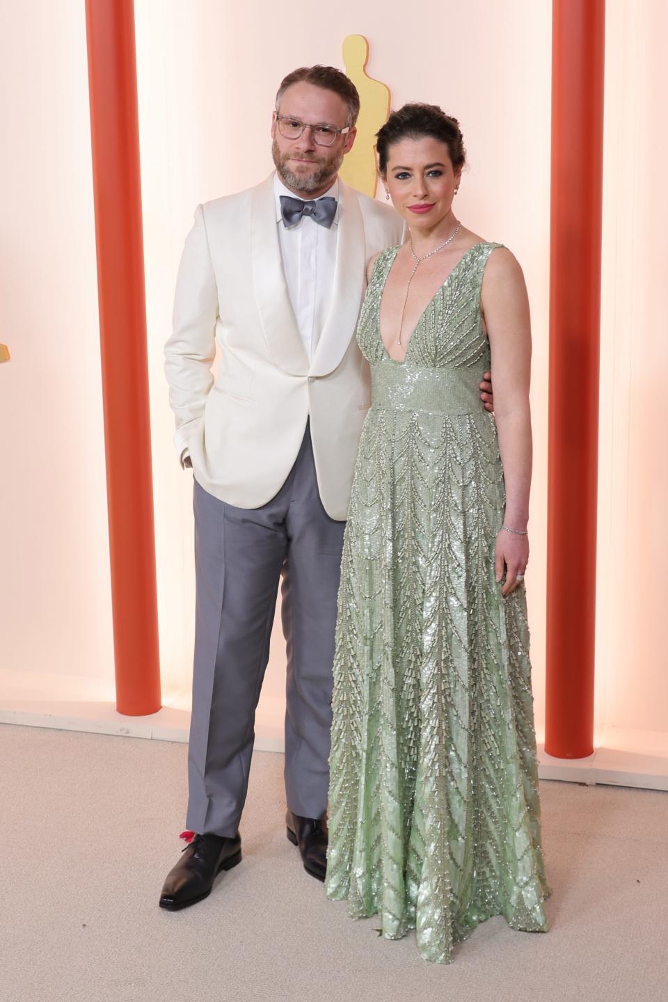 Seth Rogen and Lauren Miller Rogen attends the 95th Annual Academy Awards on March 12, 2023