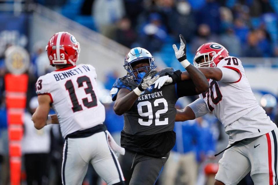 Graduated Georgia quarterback Stetson Bennett (13) led the Bulldogs to back-to-back FBS national championships the past two seasons.