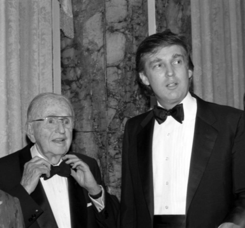 Donald Trump and Norman Vincent Peale at the latter's 90th birthday celebration at New York's Waldorf Astoria Hotel in May 1988. Peale's percepts, as outlined in his bestselling book "The Power of Positive Thinking," have served as a major influence in Trump's life -- but have served him poorly amid the coronavirus pandemic. (Photo: Tom Gates via Getty Images)