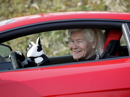 Sonja Heiniger, 76 years old, sits in her Lamborghini in Jona, Switzerland, March 20, 2015. REUTERS/Alessandro Garofalo