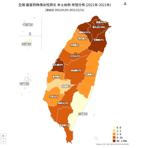 台灣本島僅剩台東縣維持0確診。（圖／翻攝自疾管署）