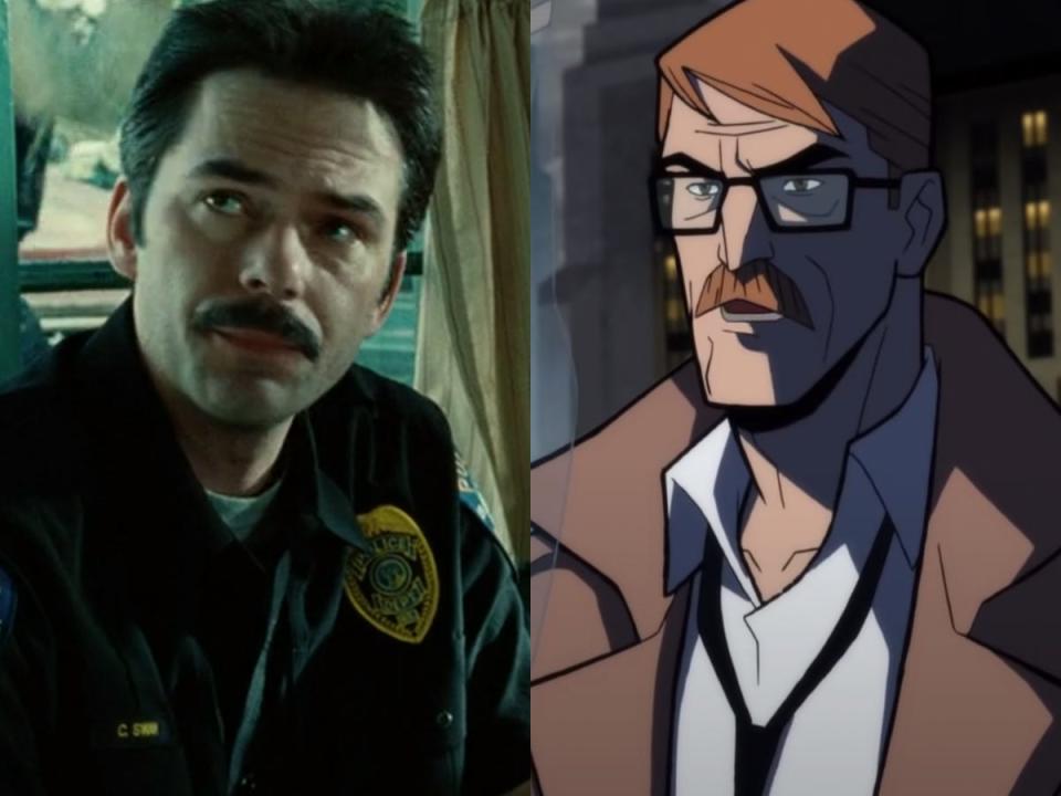 On the left: Billy Burke as Charlie Swan in "Twilight." On the right: Commissioner Gordon in "Batman: The Long Halloween — Part One."