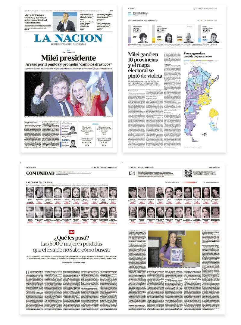 Desde la cobertura electoral 2023 hasta una investigación sobre mujeres perdidas en la Argentina, la SND premió las páginas impresas de LA NACION