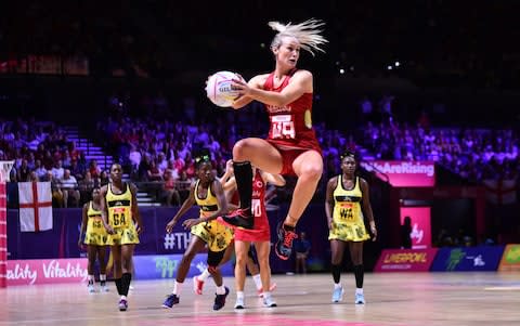 Chelsea Pitman of England in action during the preliminaries stage two schedule match between Jamaica and England at M&S Bank Arena - Credit: GETTY IMAGES