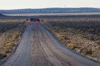 Law enforcement agencies operate a checkpoint on a road near the the Malheur Wildlife Refuge January 27, 2016 in Oregon