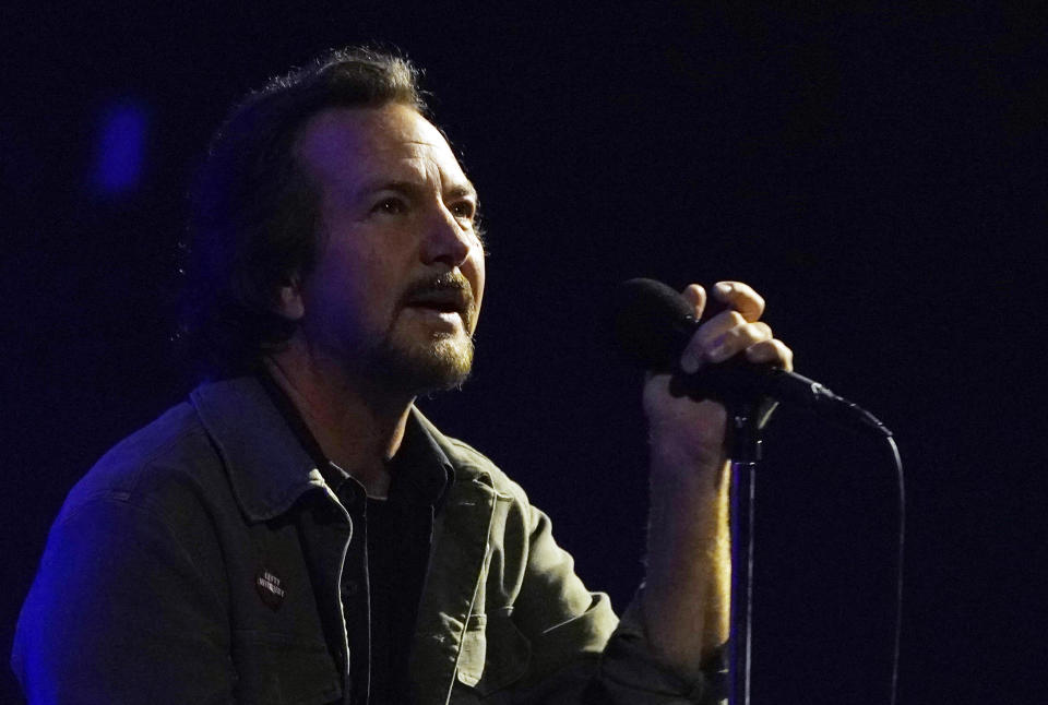 FILE - Eddie Vedder performs during his concert, Friday, Feb. 25, 2022, in Inglewood, Calif. Vedder turns 58 on Dec. 23. (AP Photo/Chris Pizzello)