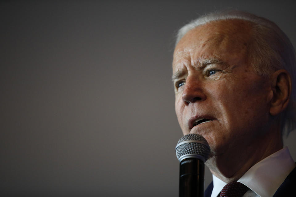 Democratic presidential candidate former Vice President Joe Biden speaks at the Nevada Black Legislative Caucus Black History Awards brunch Sunday, Feb. 16, 2020, in Las Vegas. (AP Photo/John Locher)