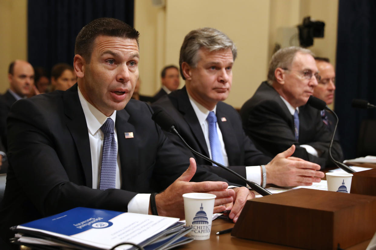 From left, Kevin McAleenan, Christopher Wray, Russell Travers and David Glawe