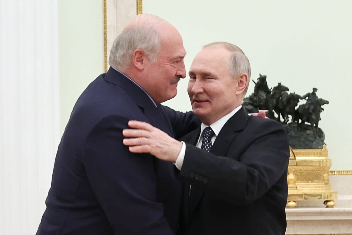 Vladimir Putin meets with the Belarusian president Alexander Lukashenko at the Kremlin in Moscow  (SPUTNIK/AFP via Getty Images)