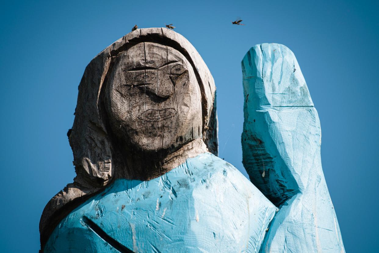 Conceptual artist Ales 'Maxi' Zupevc monument of Melania Trump, set in the fields near town of Sevnica, US First Lady's hometown. 