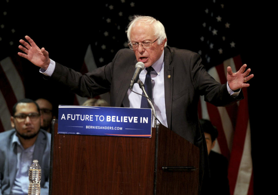 Sen. Bernie Sanders (I-Vt.) addresses supporters in New York in June 2016 after he bowed out of the race for the Democratic presidential nomination. He officially entered the 2020 race on Tuesday. (Photo: Dennis Van Tine/STAR MAX/IPx)