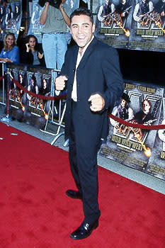 Oscar De La Hoya , boxing legend, preparing to beat the tar out of someone at the LA premiere for Wild Wild West Photo by Jeff Vespa