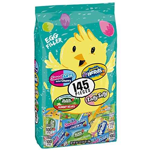 SweeTARTS, Black Forest, Laffy Taffy & Nerds Easter Candy Mix, Individually Wrapped Assorted Easter Candy, Egg Fillers, 145 Piece Bulk Bag