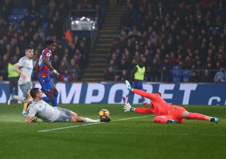 On target: Zaha scores Palace's second against Everton last weekend (Getty Images)