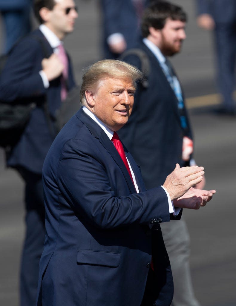 President Donald Trump arrives at Palm Springs International Airport on February 19, 2020.