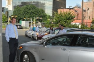 Plug-in electric cars at PSE+G facility in Newark, New Jersey