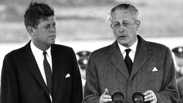 <p>JFK was pictured alongside UK Prime Minister Harold Macmillan on June 29, 1963 just six months before he was assassinated. </p>