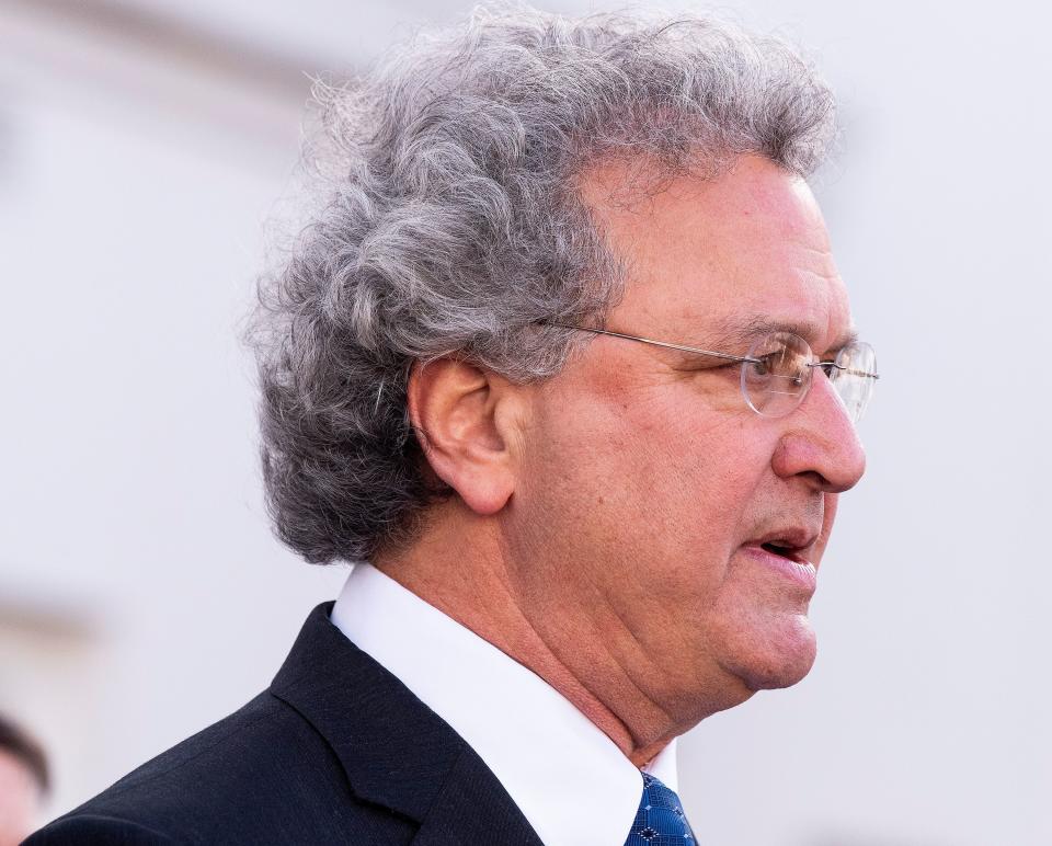 Richard Cohen, president of Southern Poverty Law Center, speaks as the Southern Poverty Law Center holds a press conference to update the status of their lawsuit against the Alabama Department of Corrections, dealing with the medical and mental health needs of inmates, on the steps of the Alabama Statehouse in Montgomery, Ala., on Friday February 8, 2019.