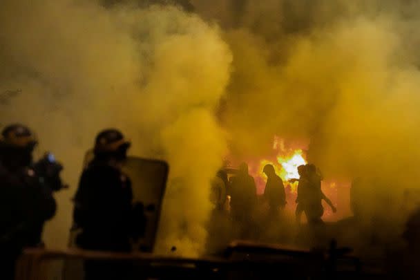 PHOTO: Police clash with rioters in Nanterre, a suburb of Paris, France, on June 28, 2023, a day after an officer shot and killed a 17-year-old driver during a traffic check. (Christophe Ena/AP)