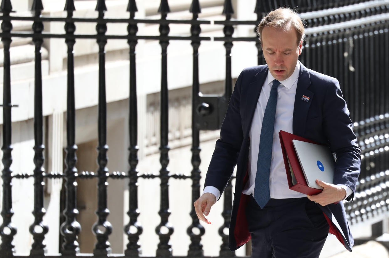 Health Secretary Matt Hancock in Downing Street, London.