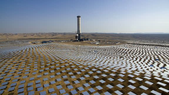 Solar power is expanding worldwide, too. In Israel, 50,000 mirrors, known as heliostats, encircle a solar tower in the Negev desert, near in Ashelim.