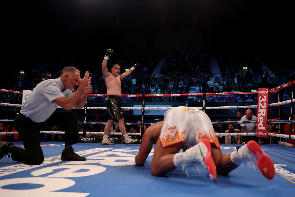 Zhilei Zhang celebrates a second straight win over Joe Joyce (PA)