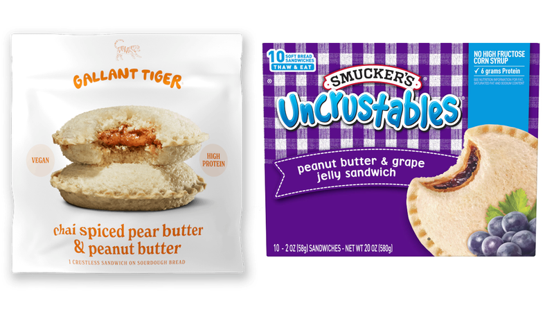 The Gallant Tiger sandwich (left) which has been sent a cease and desist letter for trademark infringement for alleged similarities to Smucker’s Uncrustables.