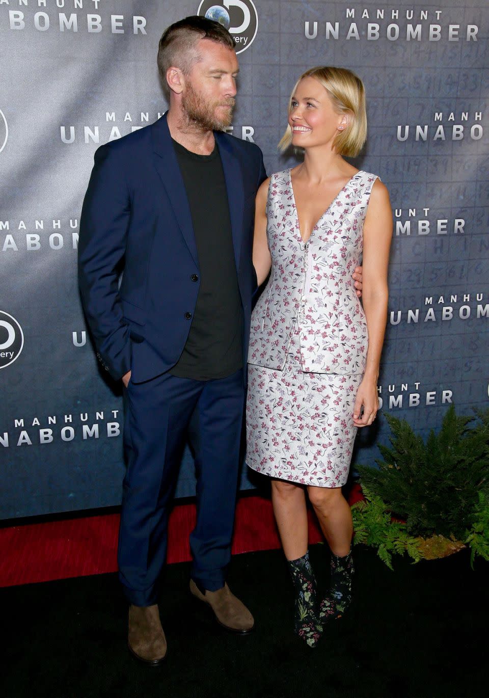 The 30-year-old Australian model and her 40-year-old actor husband couldn't take their eyes off each other as they attended the premiere of Sam's new Discover series, 'Manhunt: Unabomber' in New York City. Source: Getty