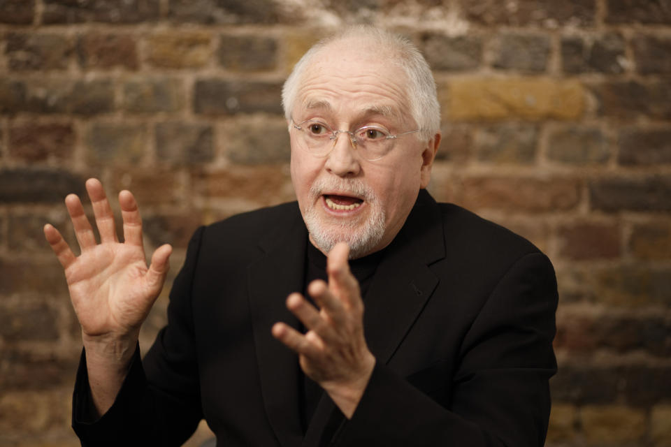 Scottish film composer Patrick Doyle speaks during an interview with The Associated Press in London, Thursday, April 20, 2023. (Photo by David Cliff/Invision/AP)