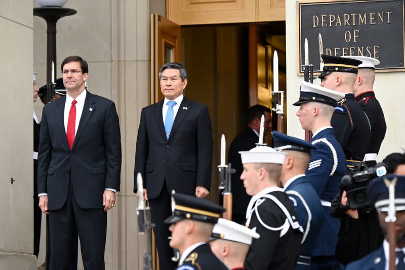 U.S. Defense Secretary Esper welcomes South Korea's National Defense Minister Kyeong-doo to the Pentagon in Washington