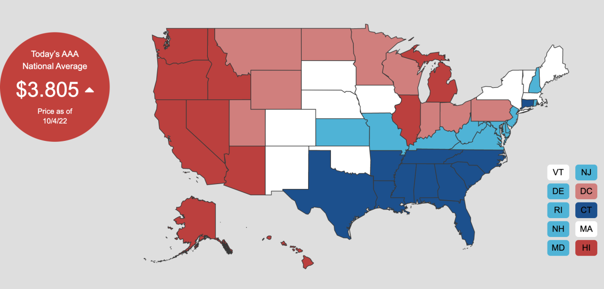 Gas prices by U.S. state (AAA)