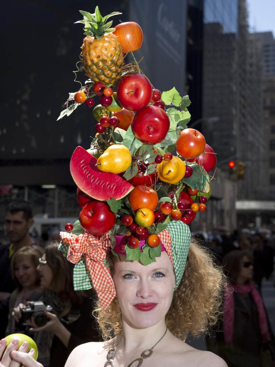 Kristen Lee Seargent poses for a portrait as she takes part in the annual Easter Bonnet Parade in New York