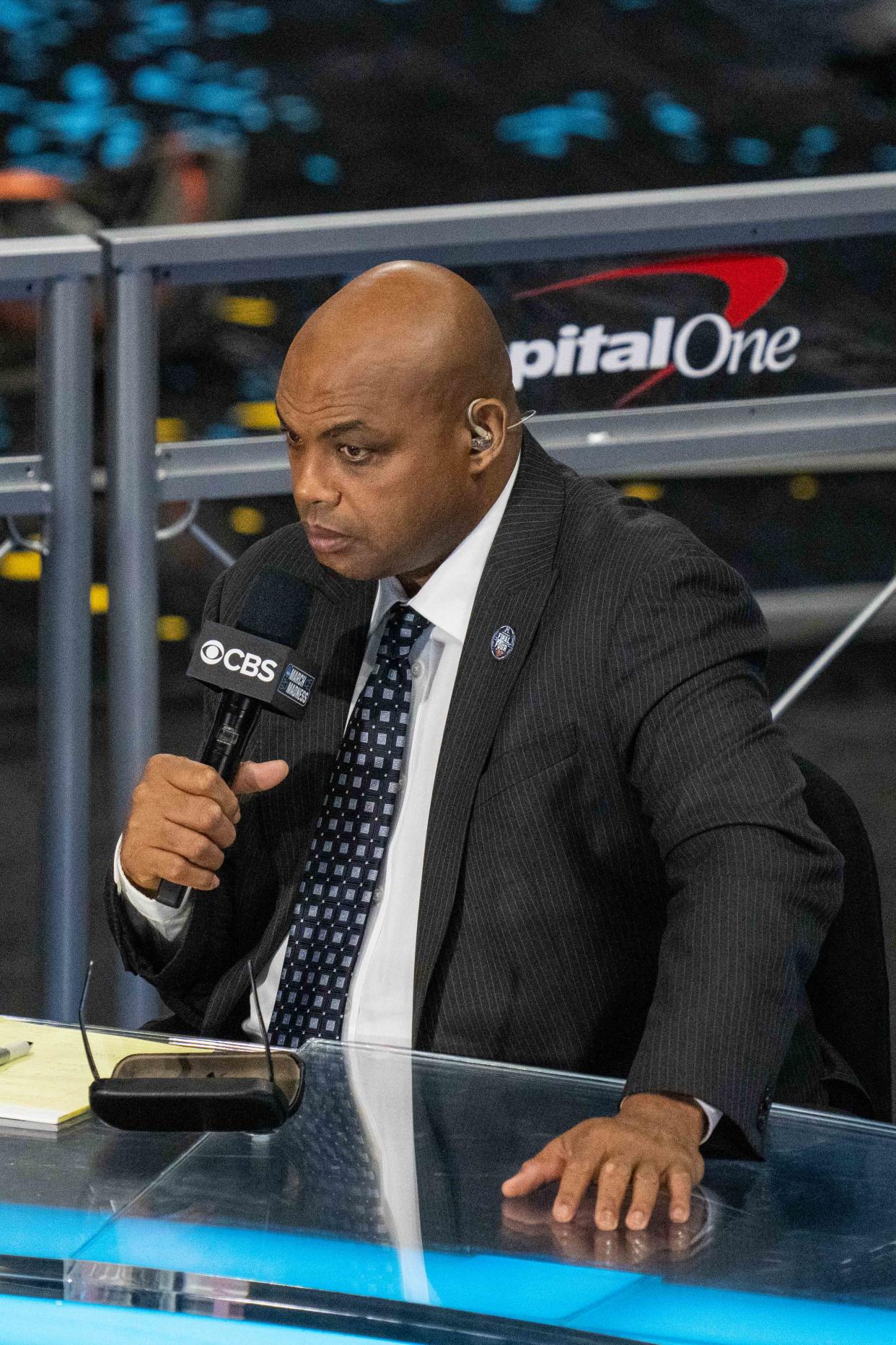 CBS announcer Charles Barkley prior to the national championship game in the Final Four of the 2021 NCAA Tournament between the Gonzaga Bulldogs and the Baylor Bears at Lucas Oil Stadium.