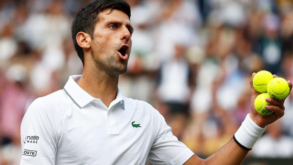 Novak Djokovic was loudly booed for querying the umpire. (Photo by ADRIAN DENNIS/AFP/Getty Images)