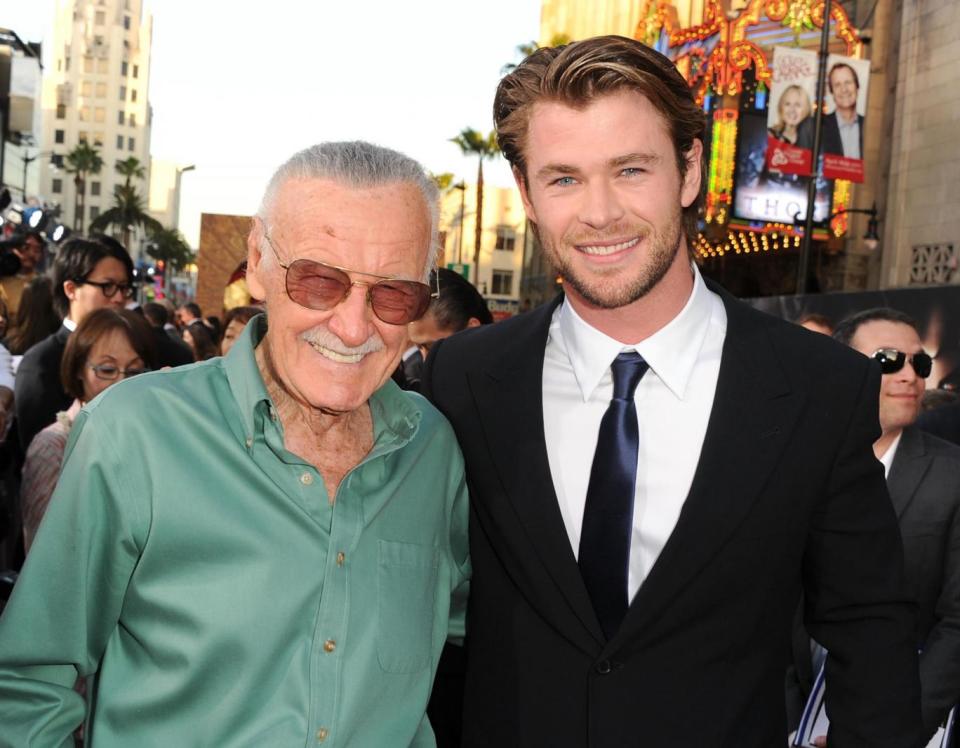 Stan Lee and actor Chris Hemsworth at the Thor premiere (Getty Images)