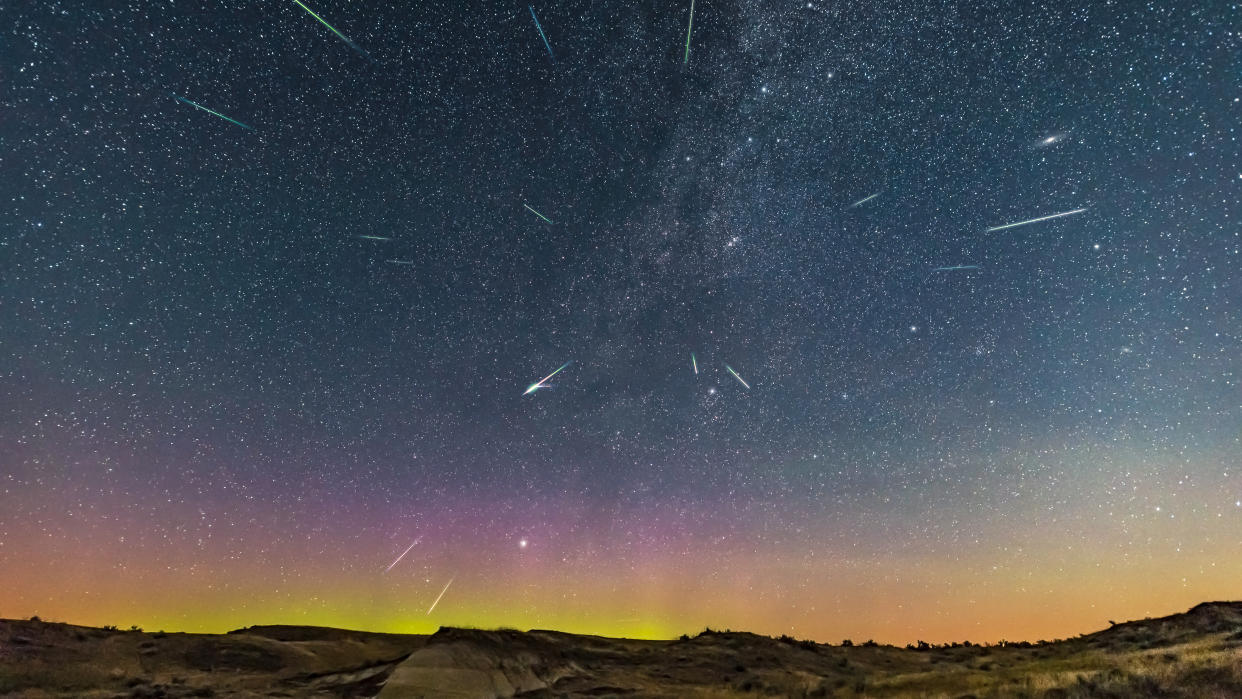  Perseid meteor shower at Dinosaur Provincial Park, Alberta, Canada 